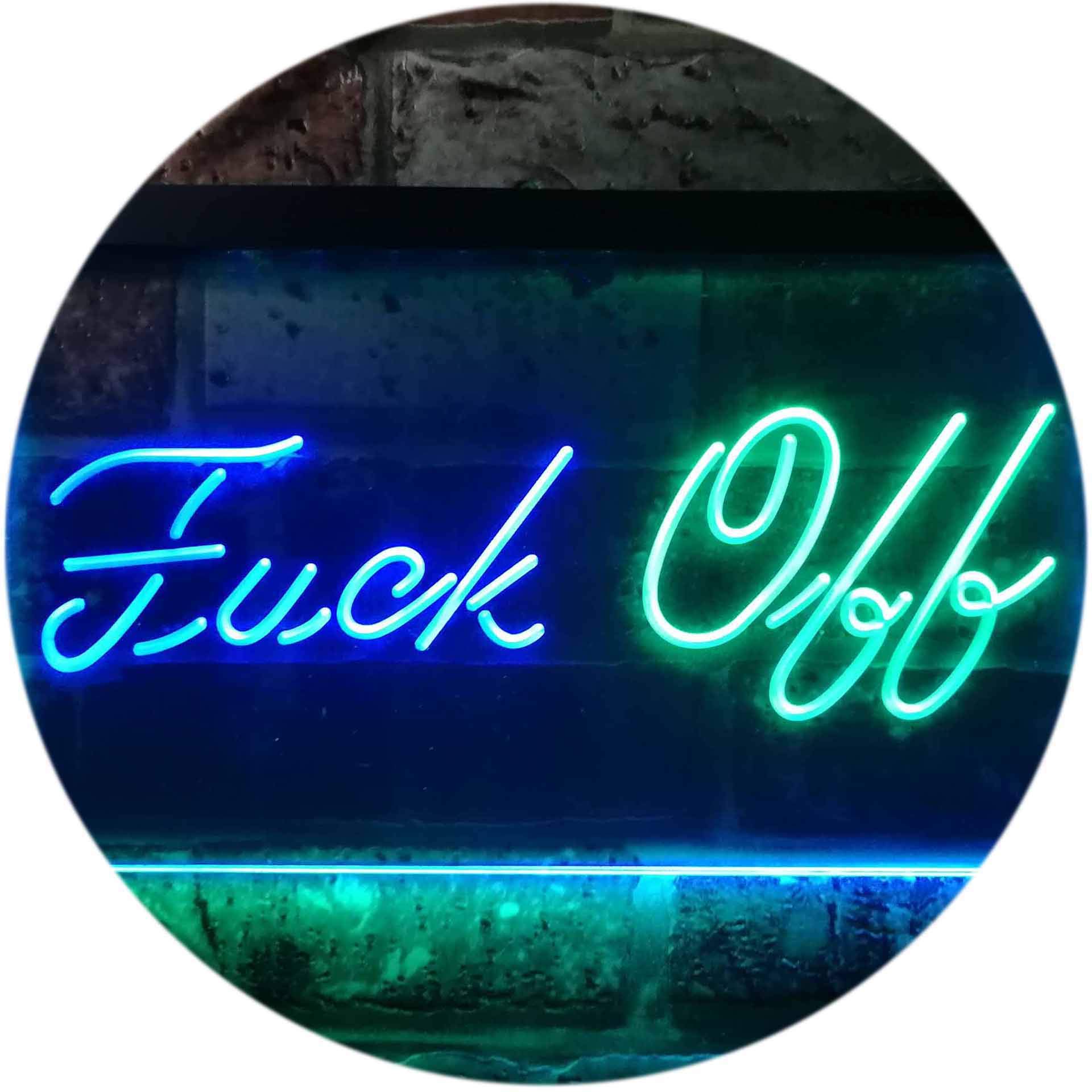 ADVPRO Fuck Off Man Cave Garage Dual Color LED Neon Sign Green & Blue 300 x 210mm st6s32-i3231-gb