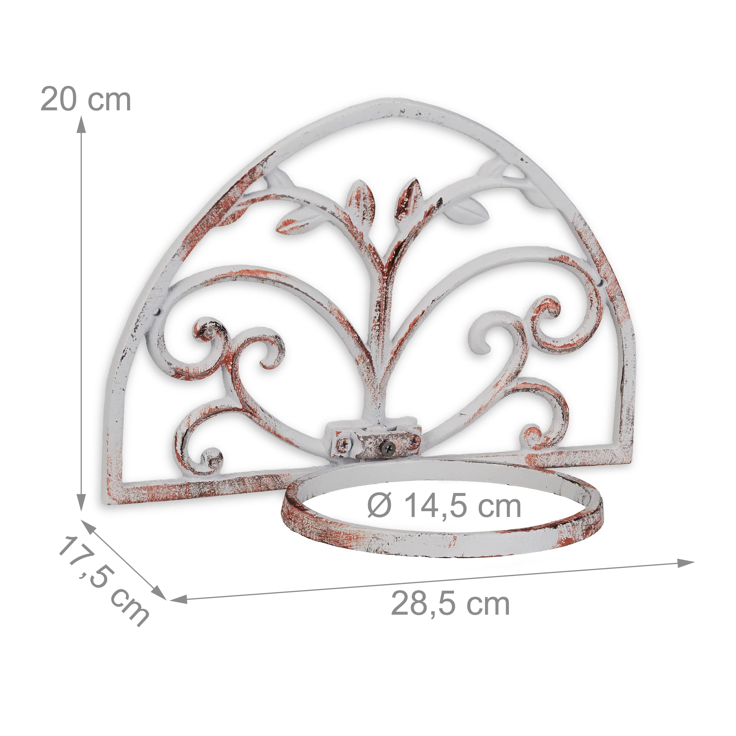 Relaxdays Set 5 Portavasi Da Parete In Ghisa, Stile Shabby Chic Antico, Bianco - Supporto Per Fiori Da Esterno, Diametro 14,5 Cm, Decorazione Da Giardino E Balcone