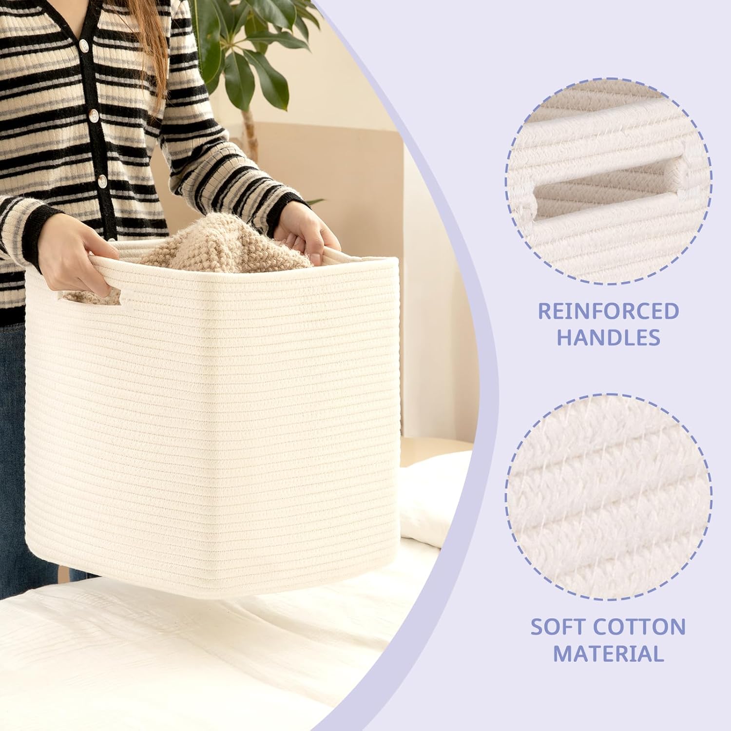 OIAHOMY Storage Cubes, 13 Inch Cube Storage Organizer, Collapsible Storage Bins, Baskets for Organizing, Storage Bins for Shelves-White, 2-PACK - Image 3