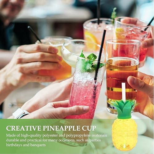 Miniatura 2 de BESTonZON 3 tazas de piña, 16.9 fl oz con luz LED con popote y tapa, tazas con forma de fruta hawaiana en forma de piña, tazas de agua de vidrio de