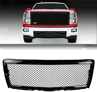 Car Front Grill, Automotive Bumper Replacement Gloss Black Mesh Grille Guards for 2014-2015 Silverado 1500
