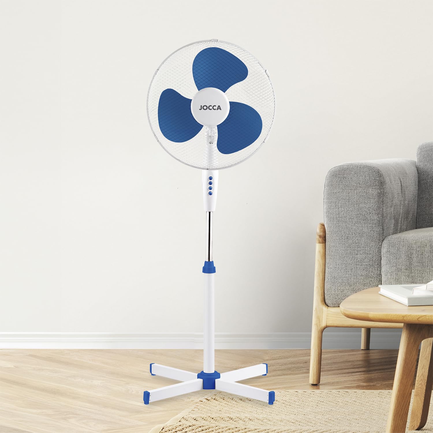 Jocca Floor fan, 45 W, 3 speeds, round bottom, diameter 40 cm, height adjustable, 125 cm, 5 wings, silent, black, noise 53 dB (A), high speed