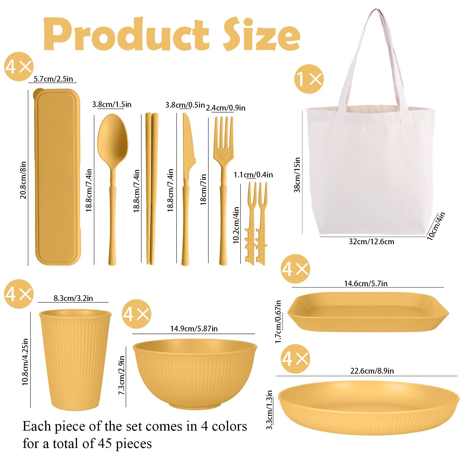 Set di stoviglie infrangibili per 4 persone, piatti da campeggio, ciotole, tazze, posate, leggero, con custodia, adatto al microonde e alla lavastoviglie, picnic all'aperto, camper