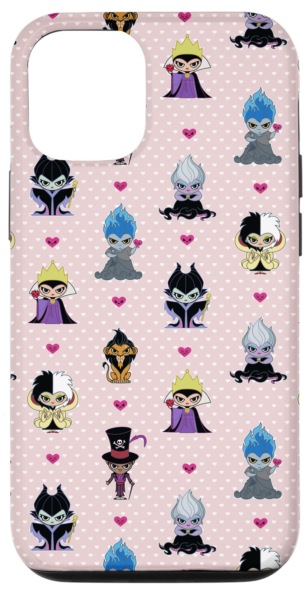 Custodia per iPhone 12/12 Pro Disney Villains Kawaii Chibi Cuori Rosa