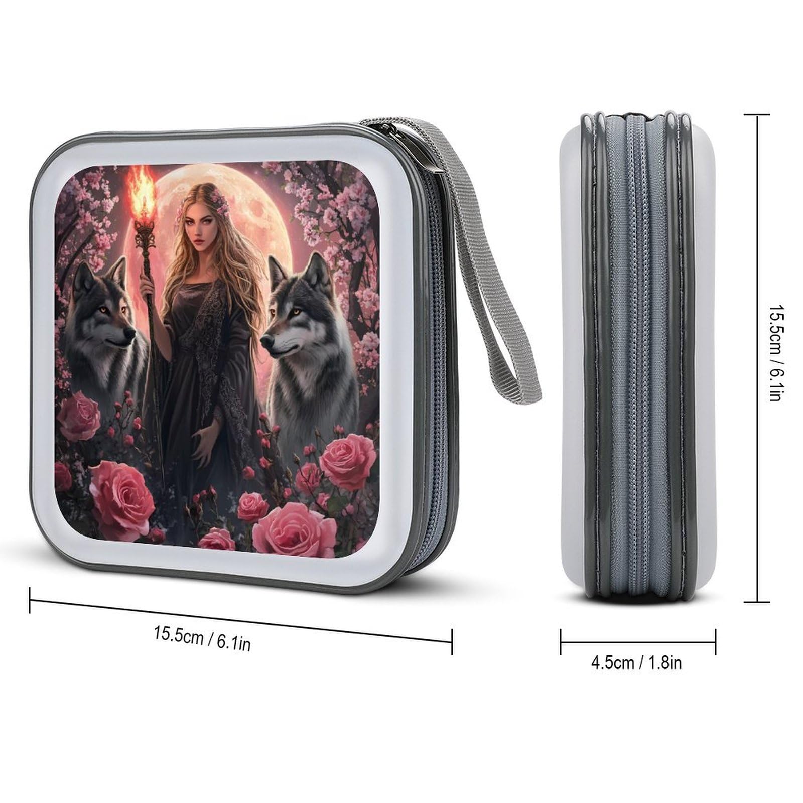Witchcraft Goddess with Wolf Dogs CD Case Portable DVD Holder Storage Organizer for Home Travel