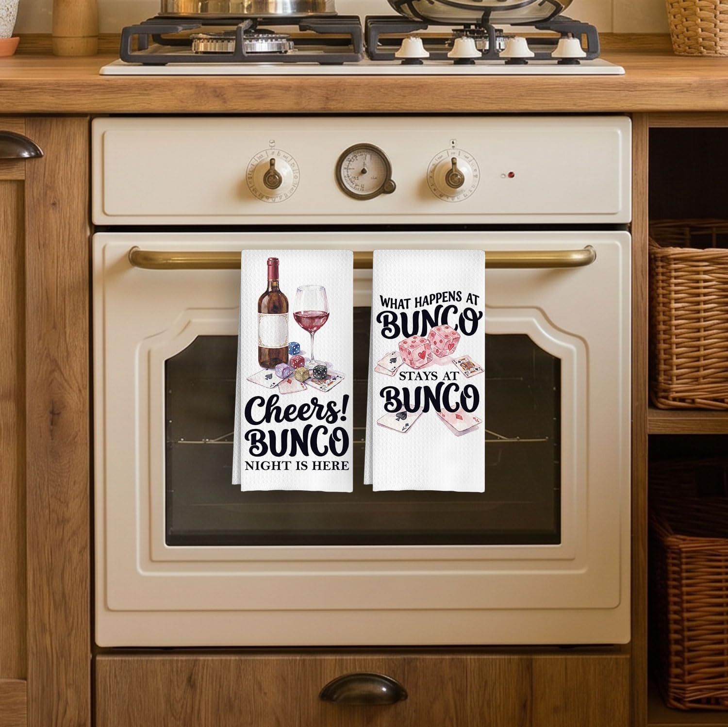 Wine Bunco Kitchen Towels Set - Bunco Party Decorative Dish Towels, Wine Gifts Hand Towel, Hostess Gifts Tea Towel, 16 X 24 Inch Set of 2