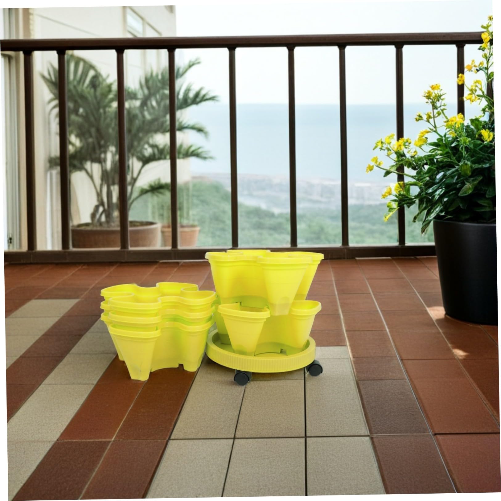 Jardinière à Fraises Tour de Jardinière Verticale à Fraises en Abs Multi-Couche Empilable Jaune pour Herbes Intérieur Cuisine