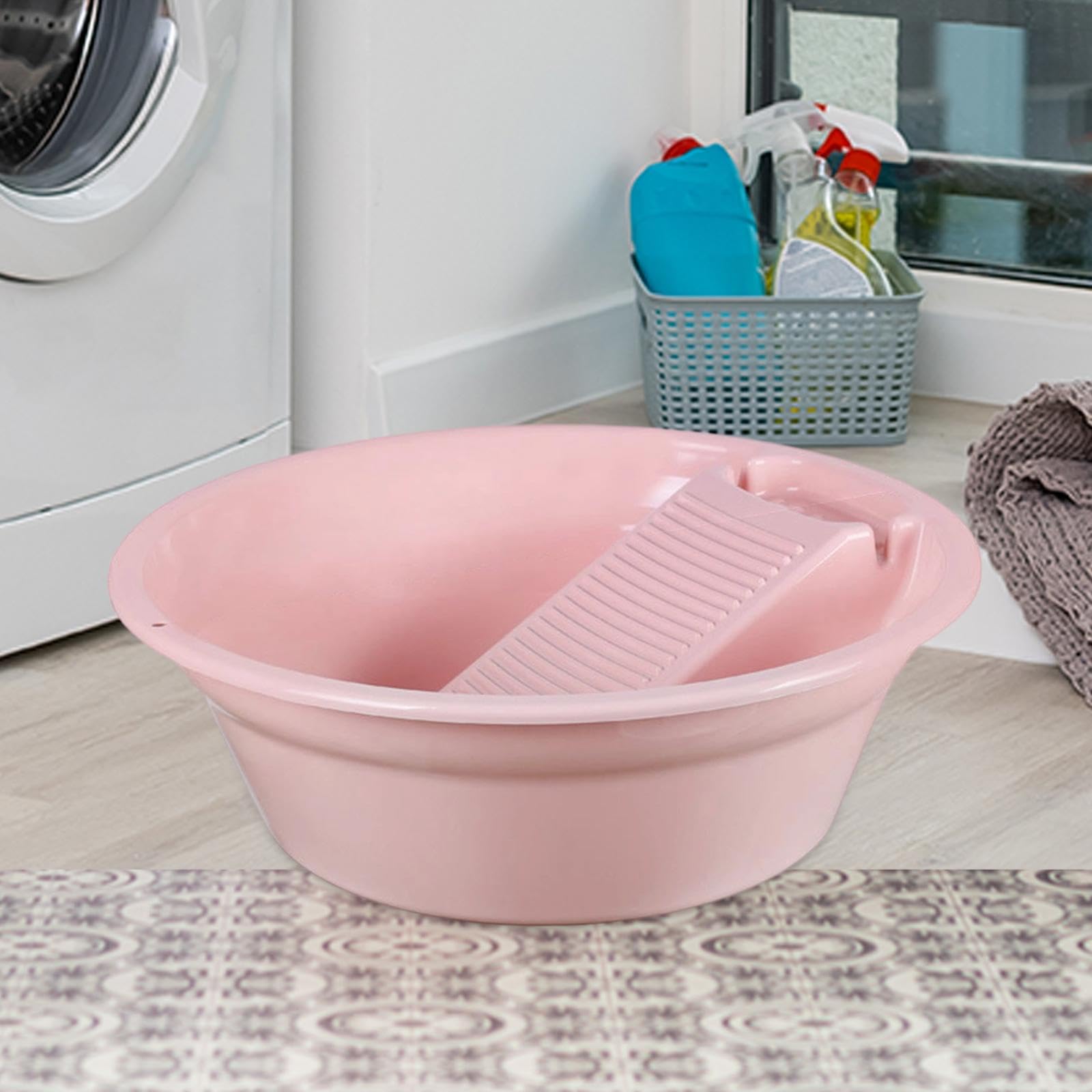 Waschbrettbecken für Handwäsche Integrierte Waschtrommel Robuste Wanne Und Praktische Größe Leicht zu Verstauen für Garten Apartment Outdoor, Rosa
