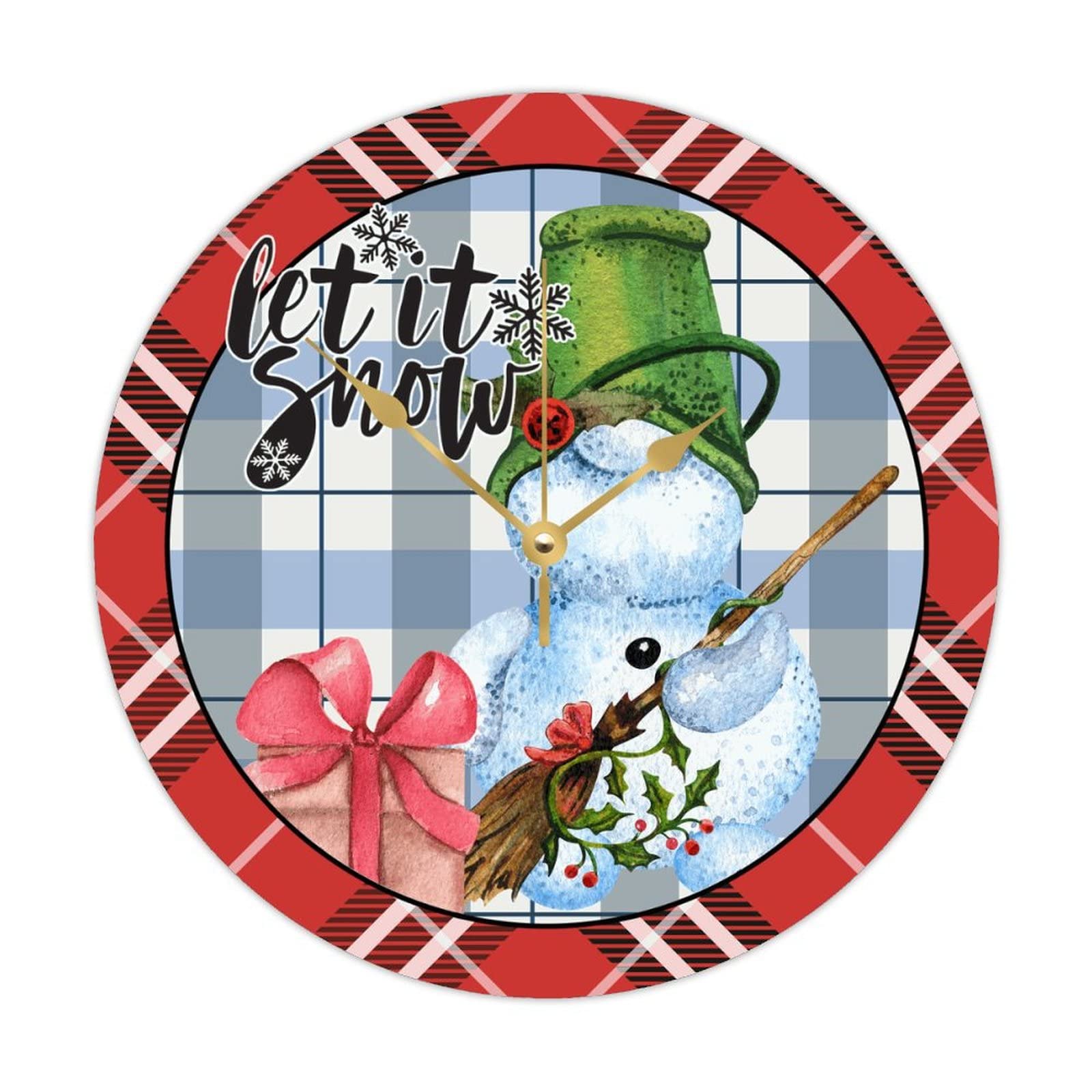 Horloge rustique de Noël quartz en bois Let It Snow