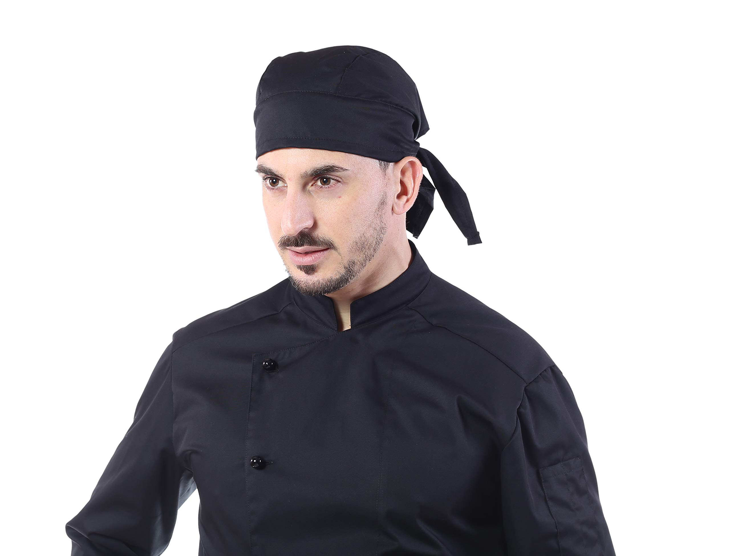 Ricamo Gratuito - Completo Cuoco e Chef Nero - Uomo - 4 PZ - Giacca, Pantalone, Davantino e Bandana - Divisa per Cucina e Ristorante - Made in Italy