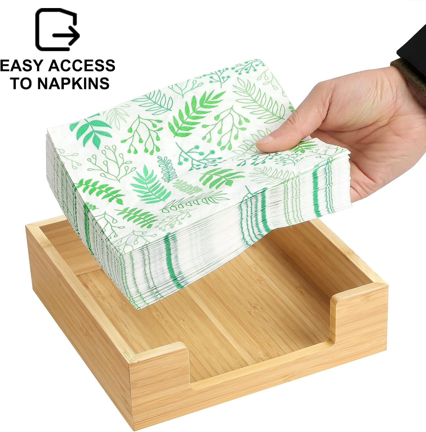 MaxGear Bamboo Napkin Holder, Lunch Napkin Holders for Tables, Table Top Decorative Napkin Tray for Dining Table and Kitchen,Wooden Luncheon Napkin Holder Tissue Dispenser 1 Pack