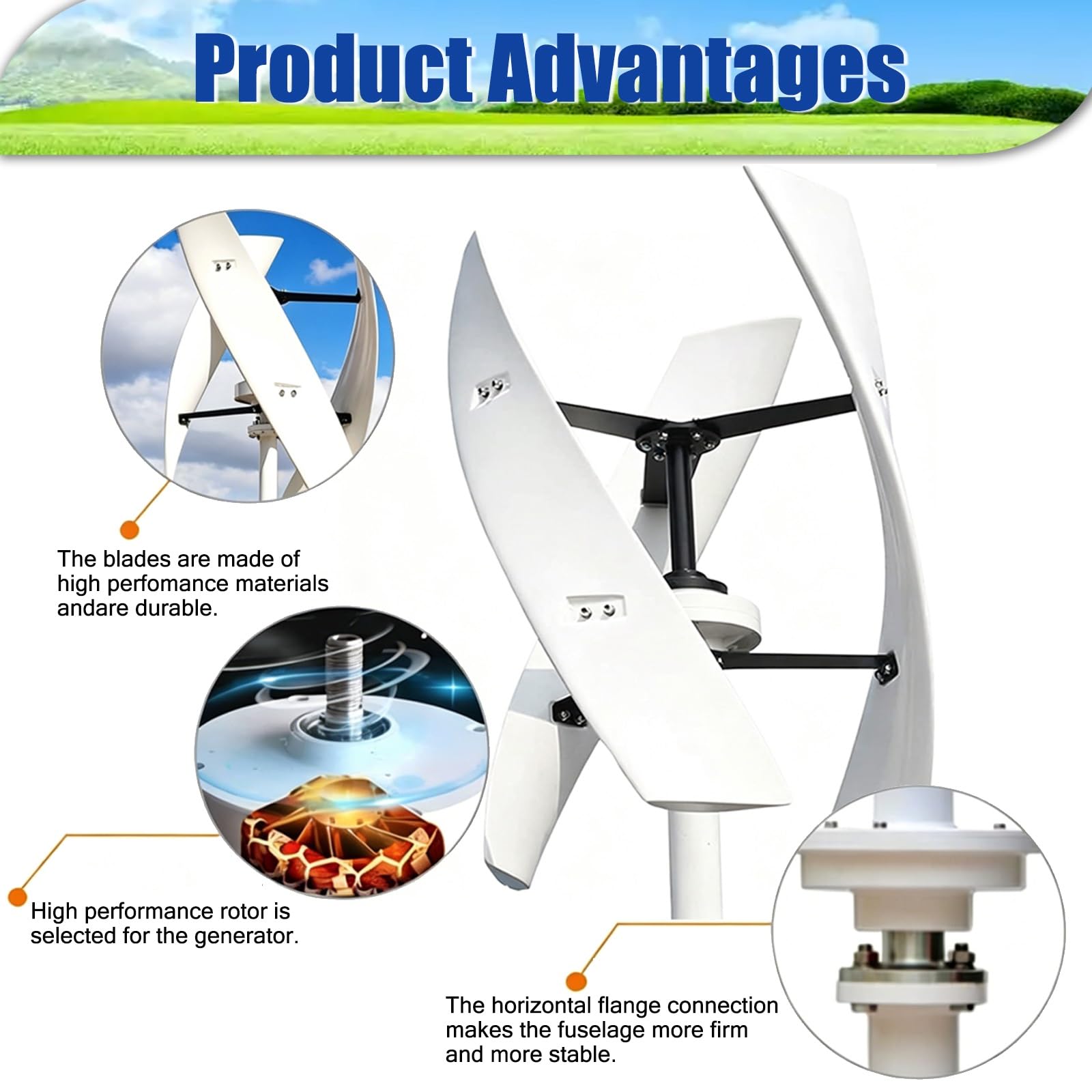 Generador de turbina eólica Vertical 16000W/20000W 12V 24V 48V 220V, con 3 Palas, generador de CC para viviendas, chalets y Sistemas híbridos solares y eólicos(16000W,12V)