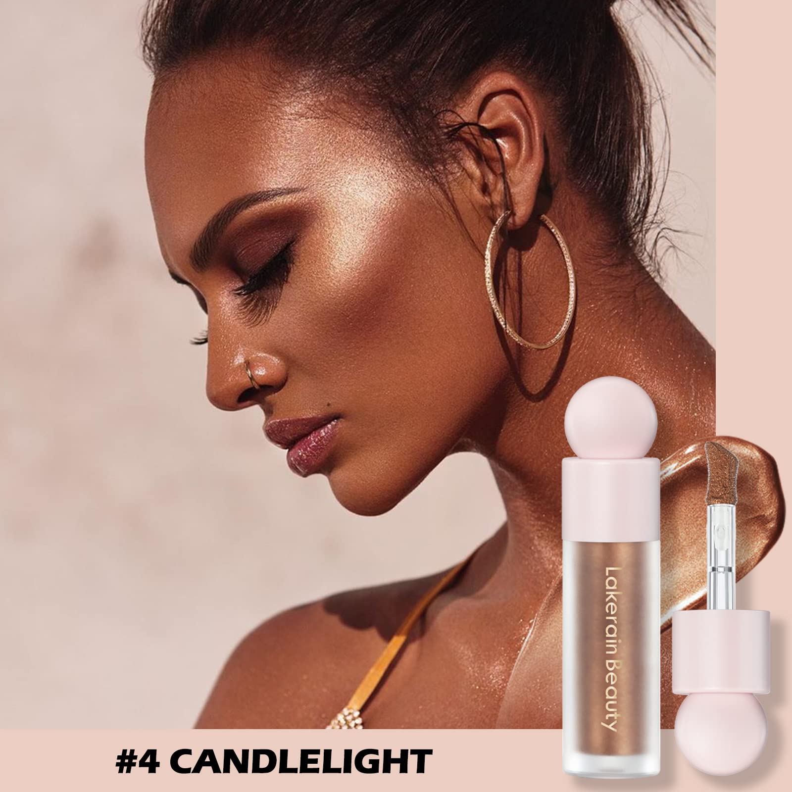 Erinde Shimmer Cream Liquid Highlighter - Brightening Face & Body Glow Drops, #14 Candlelight - Image 3