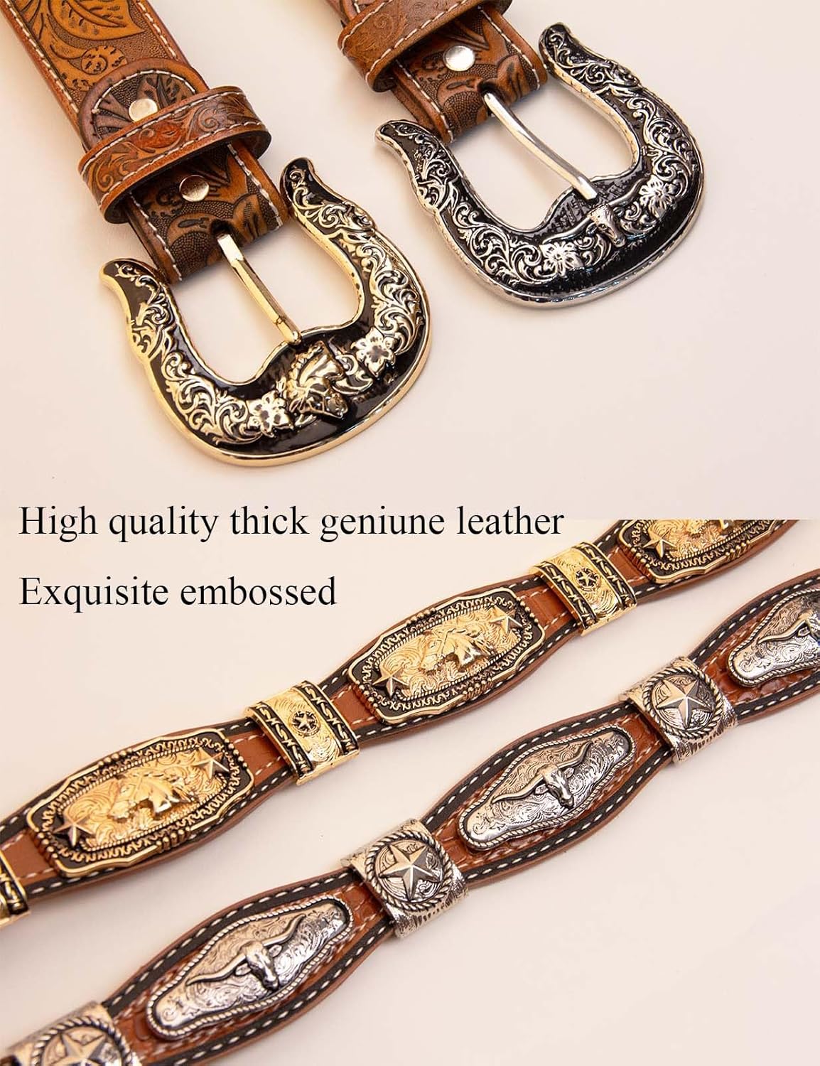TOPACC Western Belts for Women Men Cowgirl Cowboy Embossed Engraved Tooled Leather Belt Rodeo Country Jeans - Image 2