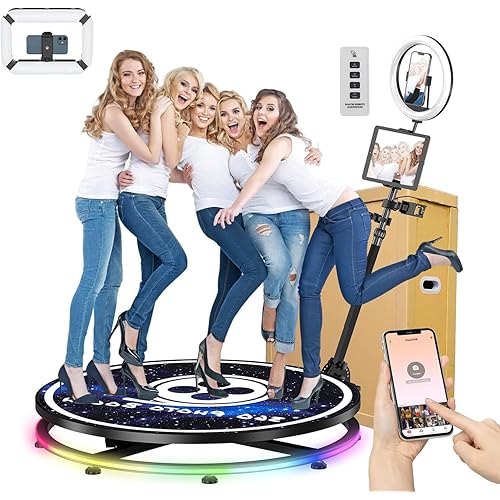 YCKJNB 360 Photo Booth 45.3" Machine with Honeycomb Box,7 People Stand,Free Custom Logo with Extra Replacement Accessories,Software APP Control, Rotating Platform Auto Slow Motion Spinner Camera Booth