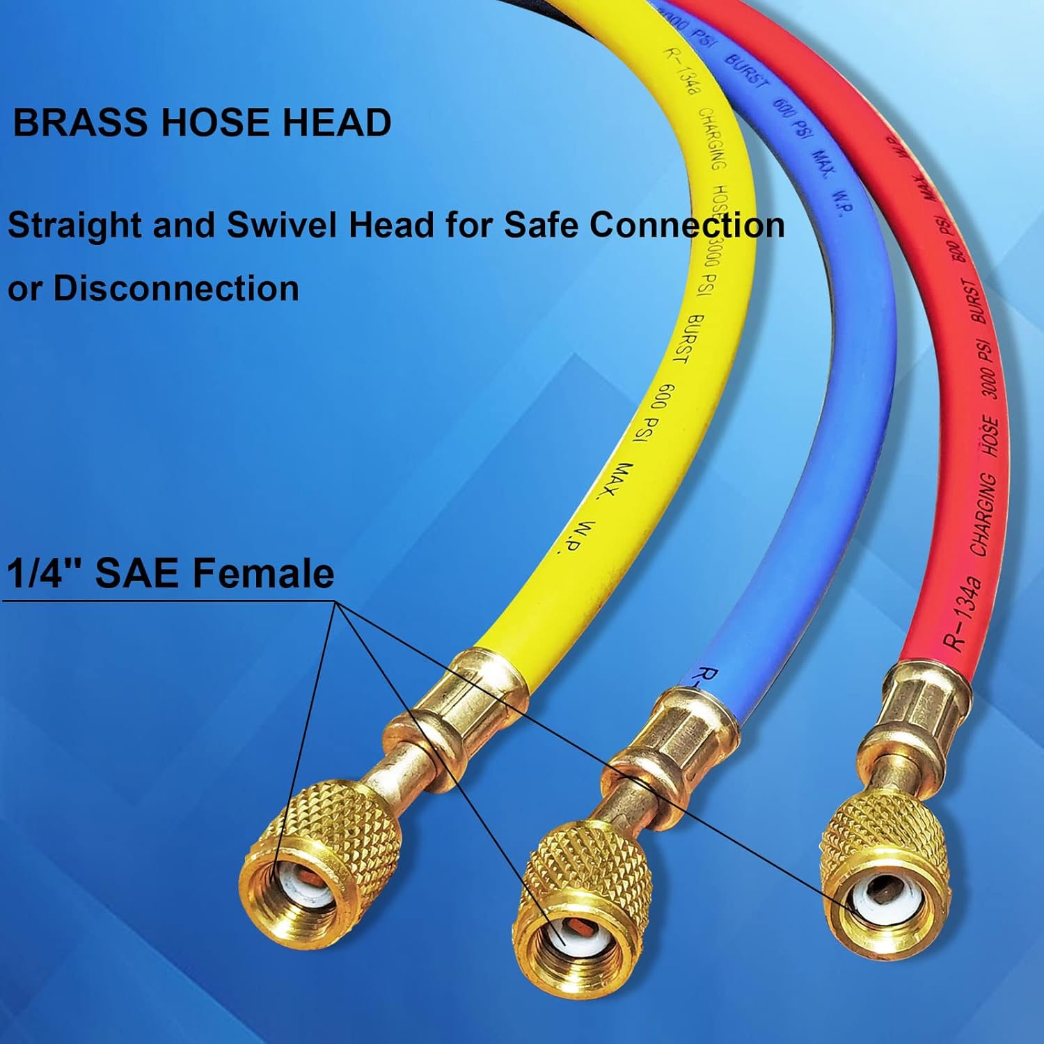 Boltigen 3 Pcs AC Manifold Gauge Hose Set with Self Sealing and Puncture Style R134A Can Taps, R134a Adjustable Quick Couplers, Refrigerant Tank Adapters for A/C Refrigerants : Automotive