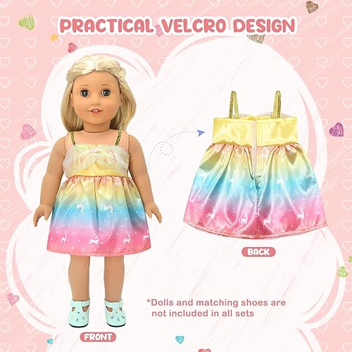 Miniatura 3 de DC-BEAUTIFUL Juego de 6 ropa de muñeca para muñecas de 16 y 18 pulgadas, bonitos conjuntos de vestidos para niñas, ropa de muñeca hecha a mano para