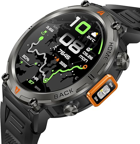 Miniatura 18 de Foxhawk Relojes inteligentes militares con rastreador GPS, reloj inteligente resistente HD de 1.45 pulgadas con brújula linterna LED, reloj