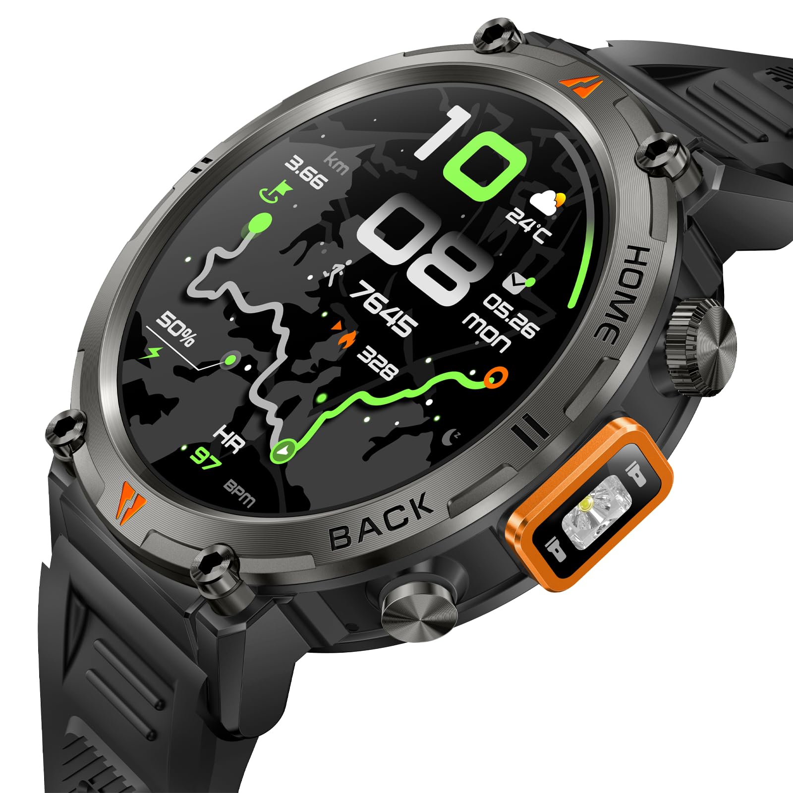 Foxhawk Smart Watch militare con localizzatore GPS, 1,44 pollici HD robusto Smart Watch con torcia a LED bussola, 3ATM impermeabile Smartwatch tattico per iOS Android, orologio fitness da uomo