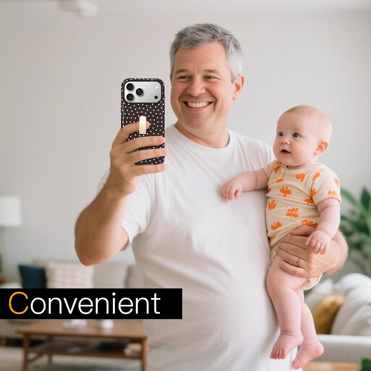 SOKAD Polka Dots Phone Case for iPhone 17 Pro Max with Finger Strap Kickstand, Vintage Brown Polka Dot Pattern for Girls Women, Glossy Shockproof Protective Cover - Image 7