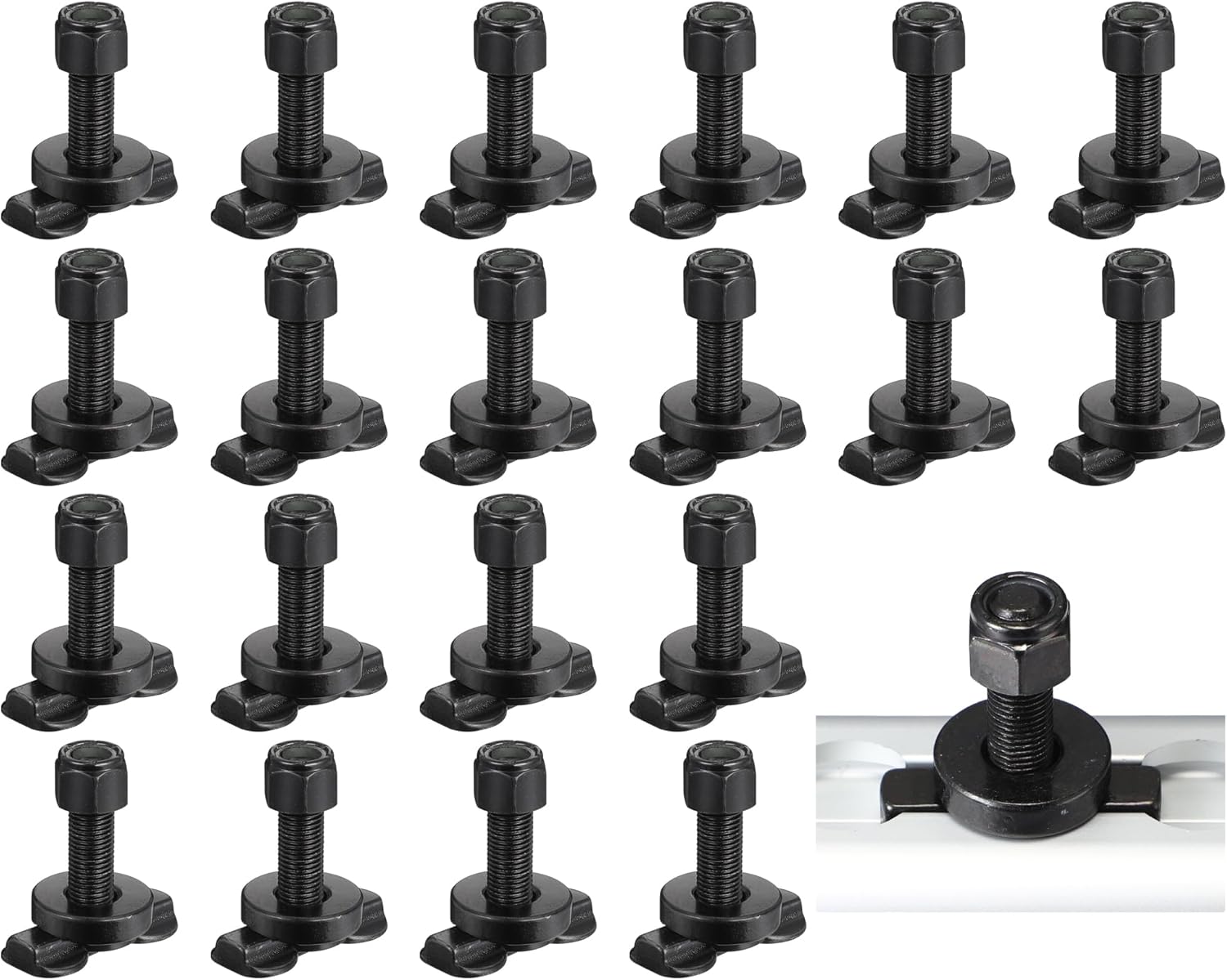 Therwen 20 Pcs L Track Double Lug Threaded Stud Nut Fitting Tie Down Bearing 5500 LBS Using with L Track Rail to Create Heavy Duty Bolt Down Anchor Points for Trailer Truck Bed Cargo Control