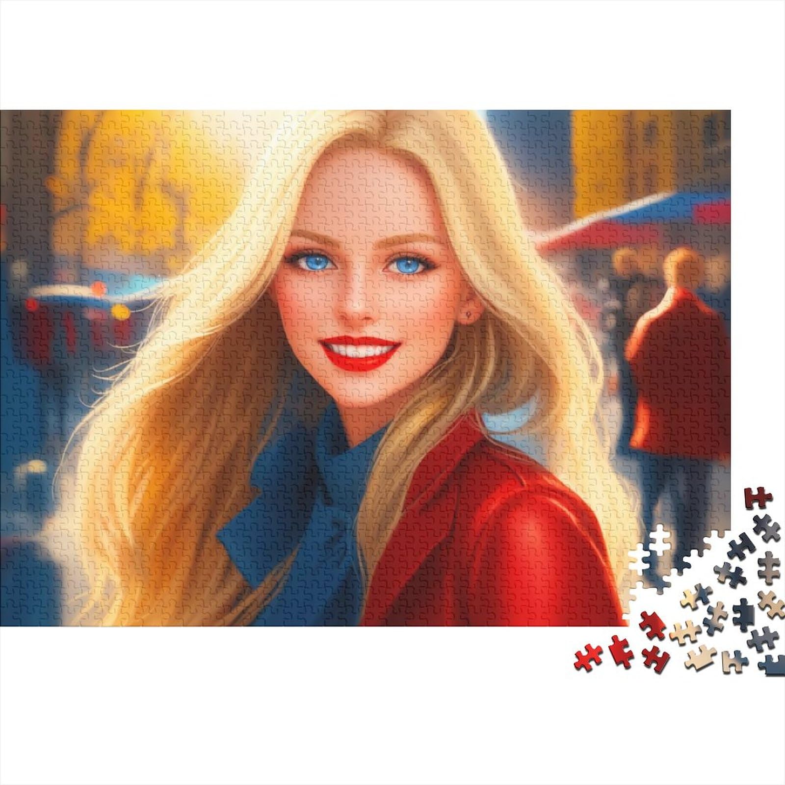Jigsaw Puzzles for Adults 300 Piece Blonde Beauty Jigsaw Puzzles Family Activity Smiling Girl Challenging Game (Color : Blonde Beauty-9, Size : 300pcs (40x28cm))