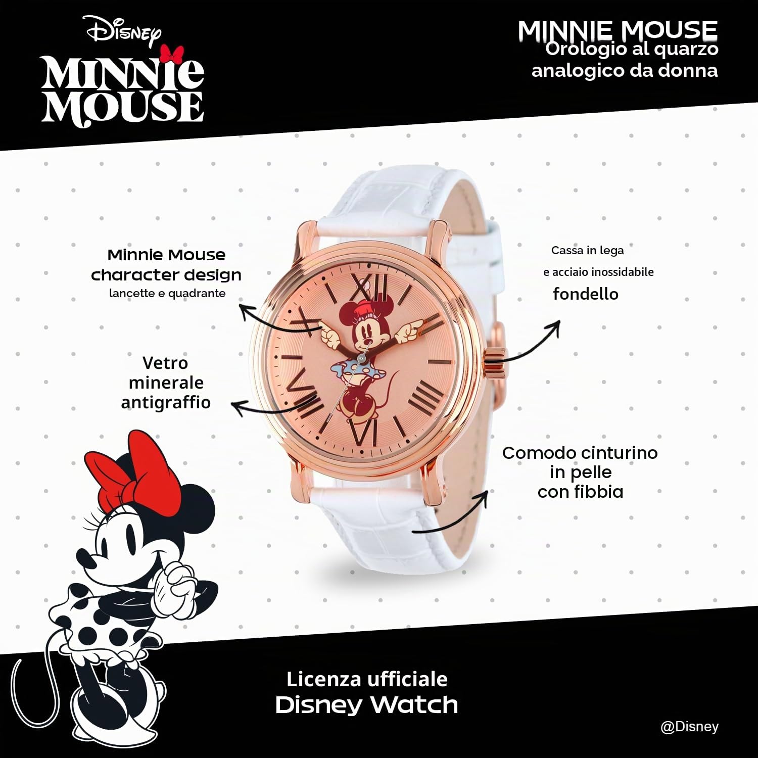 Disney - Orologio da polso da donna, motivo: Minnie Mouse