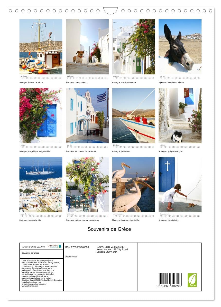 Calendrier 2027 · Souvenirs de Grèce | Désir de Grèce · DIN A3 portrait · CALVENDO Calendrier mural