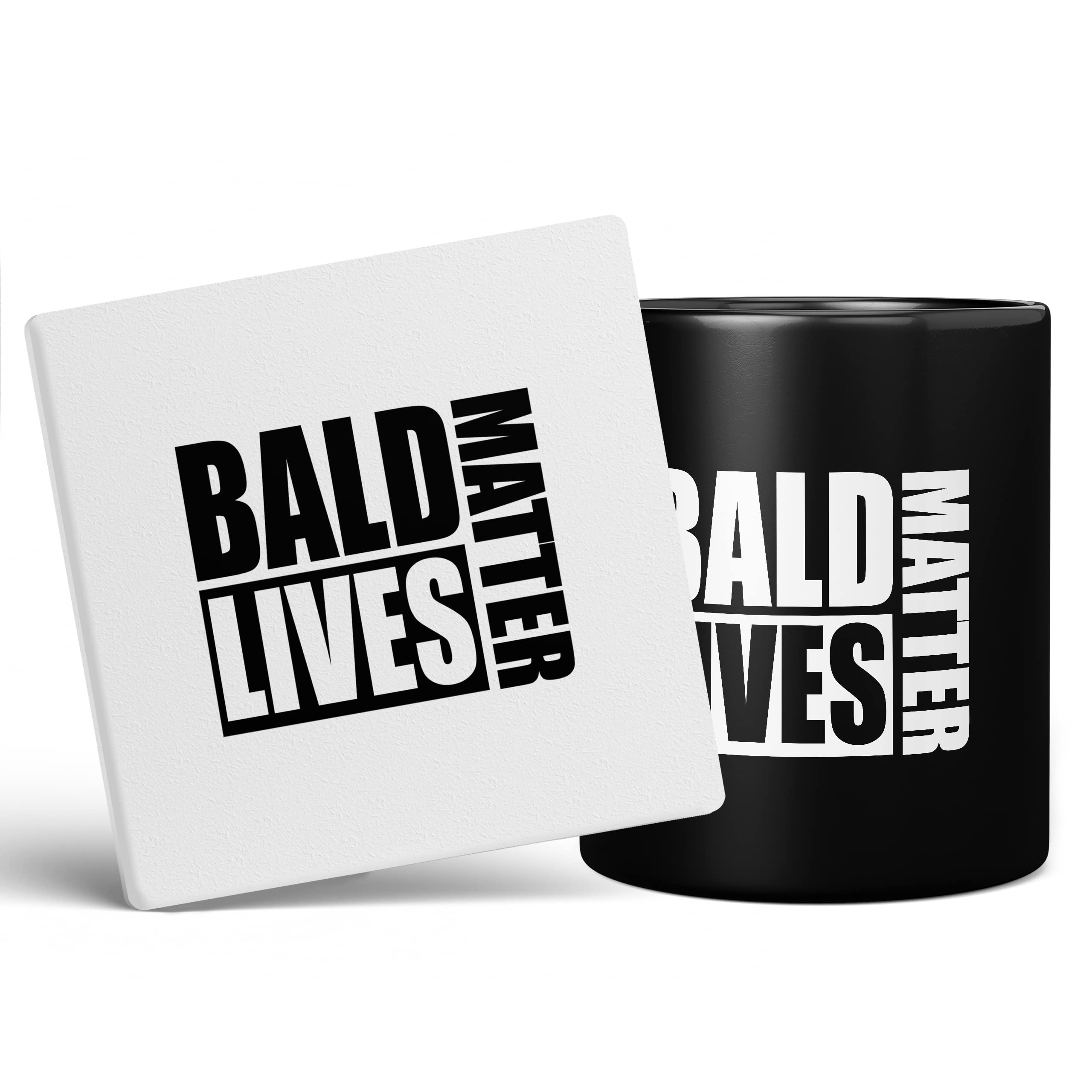 Mug Monster - Bald Lives Matter, Funny Novelty Mug, Joke Gift for Bald Men, Birthday or Fathers Day Present - Ceramic Coffee Cup, Extra Large and Giant Cup Available, 11oz Black Beaker & Coaster