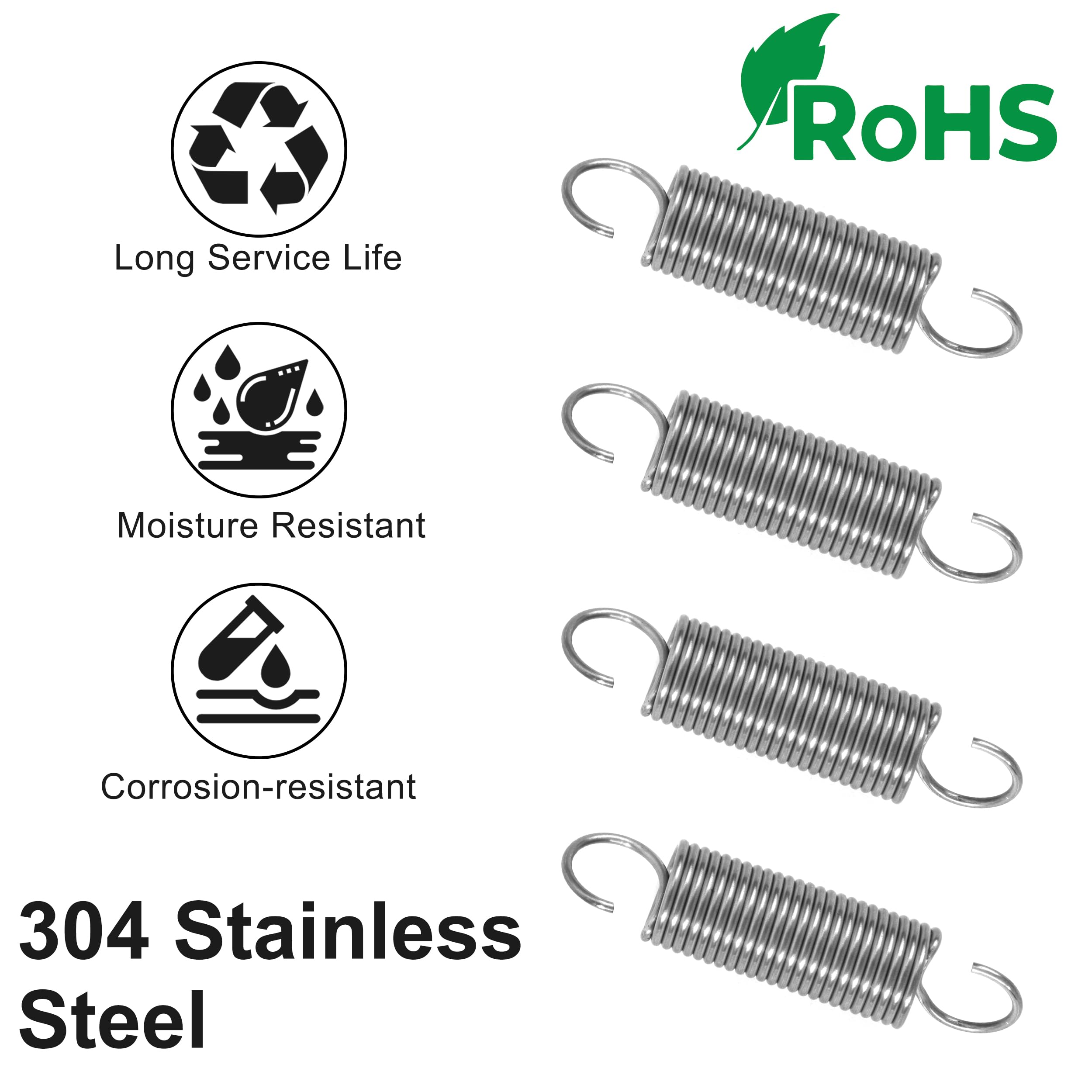GUNGY Lot De 4 Ressorts De Traction 75mm - Acier Inoxydable Robuste, Force 12,3KG, Diamètre Fil 2mm Pour DIY Et Réparations