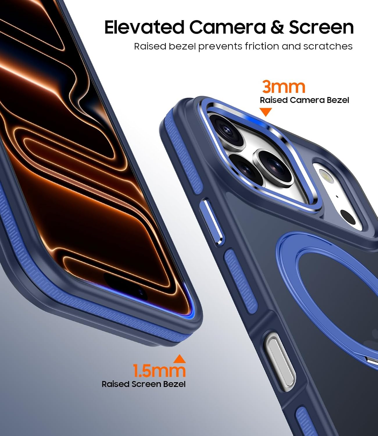 TOBOVON for iPhone 17 Pro Case with 360 Magnetic Ring Stand, Fit MagSafe, Military-Grade Shockproof Protection, Non-Slip Slim Translucent Protective Phone Cover, Blue