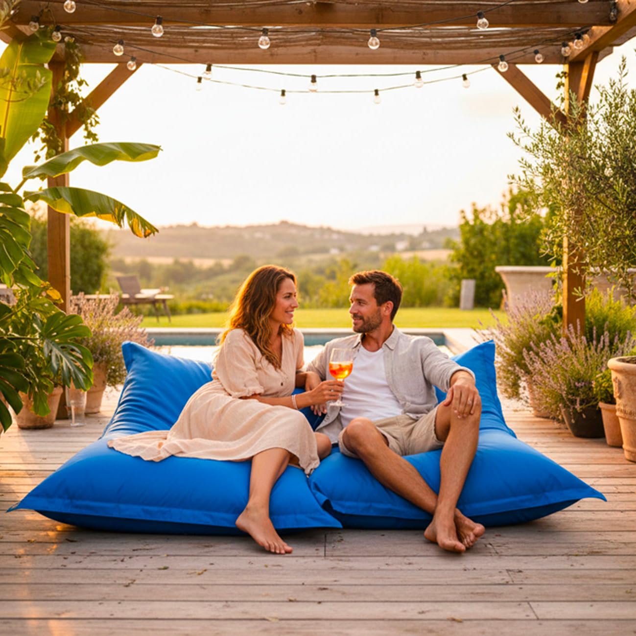 LIVEDECO Pouf Extérieur Bleu BiG52 Iron RAW