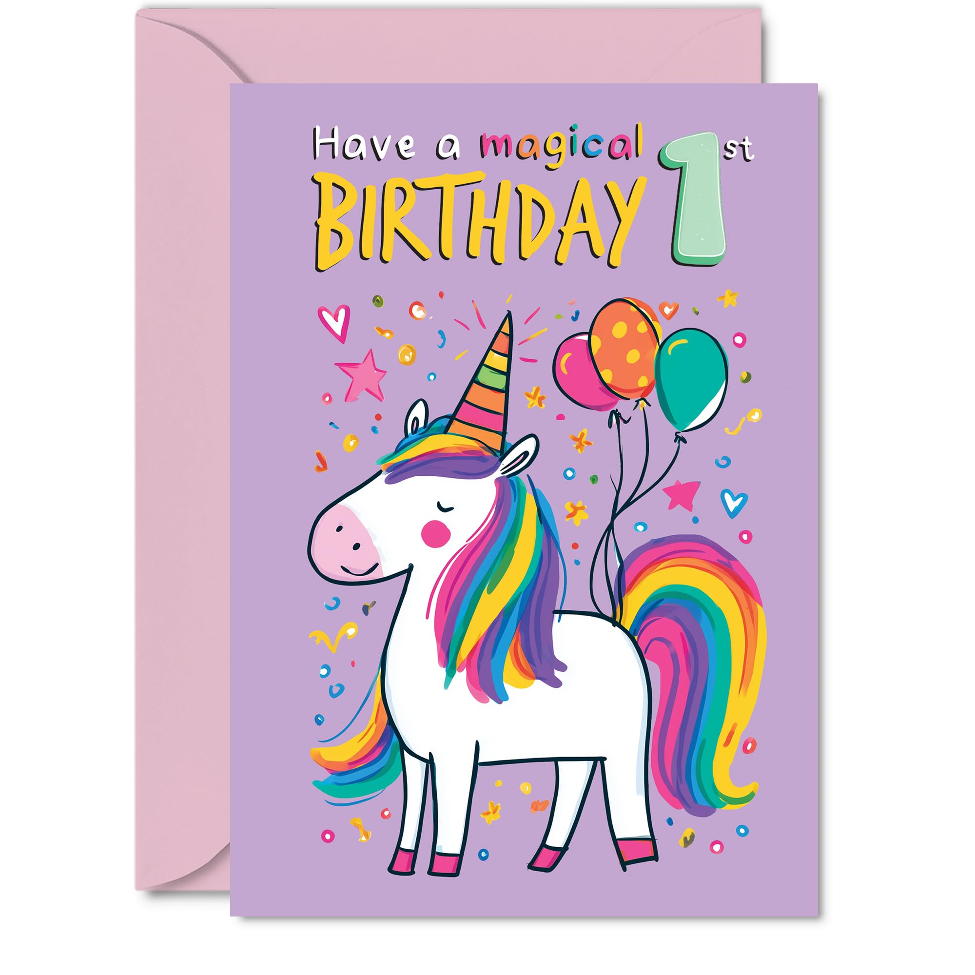 1st Birthday Cards for Boys Girls - Magical Birthday - Happy Birthday Card for 1 Year Old Boy Girl Sister Granddaughter Nephew Daughter, 5x7 Inch Bday Greeting Cards