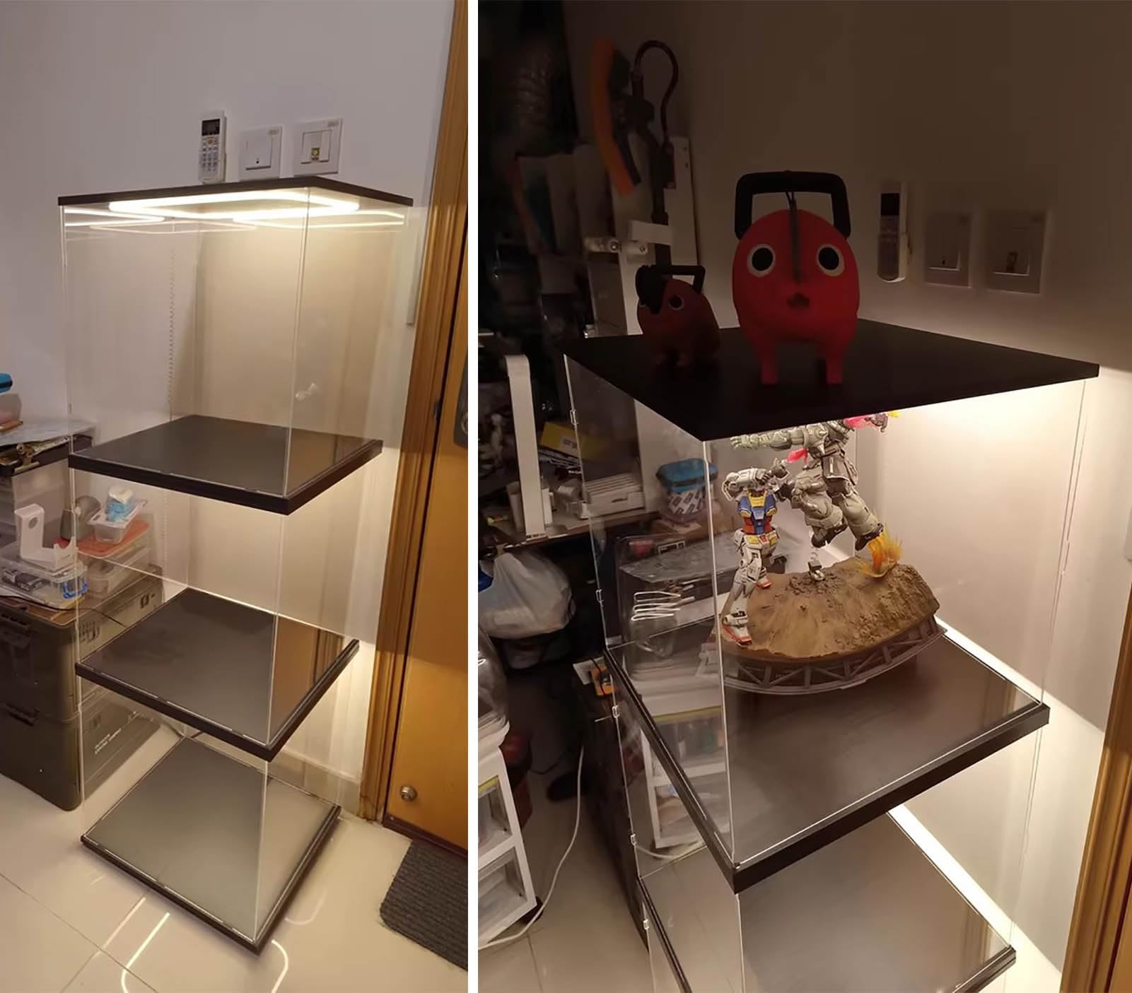 Vetrinetta Espositiva Vetrina con Illuminazione a LED per Action Figure, Contenitori Rettangolari In Acrilico per Giocattoli, Scatola Trasparente Impilabile e Antipolvere(35x15x25cm(14"x6"x10"))