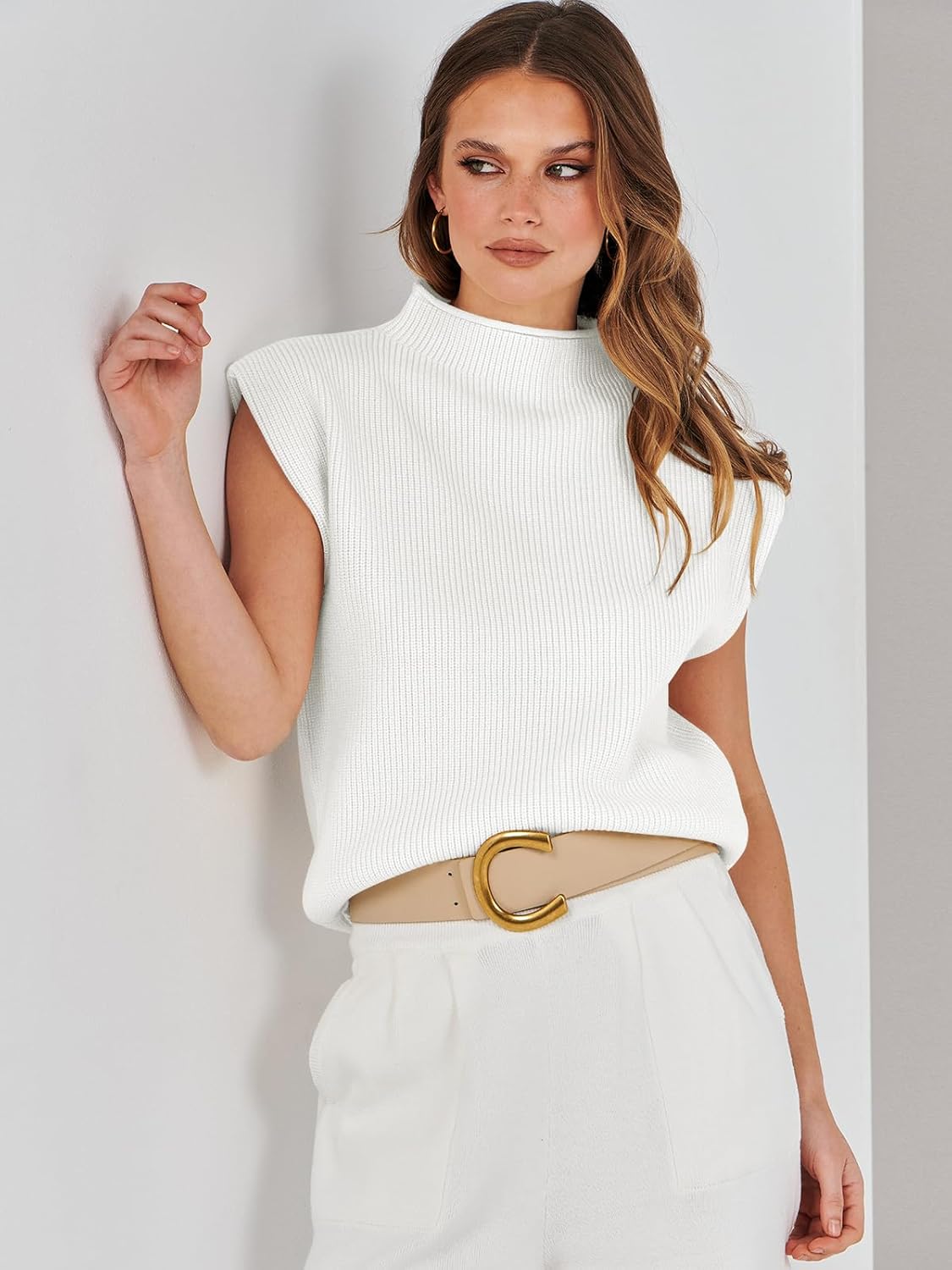 ANRABESS Women's Mock Neck Sleeveless Sweater Vest Casual Cap Sleeve Knit Pullover Tank Tops 2026 Fall Clothes - Image 2