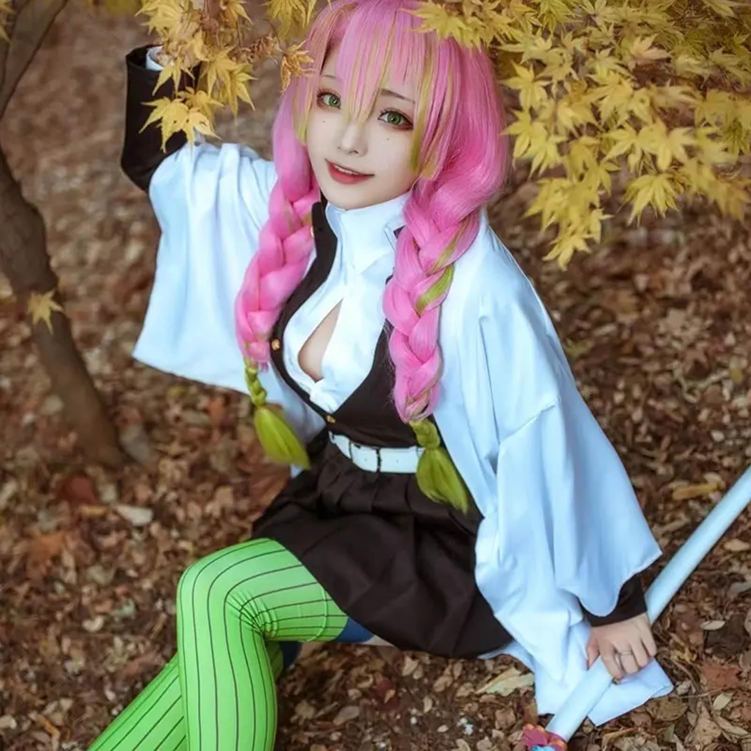 Anime Personaggio Kanroji Mitsuri Cosplay Costume Vestito Douma Gioco di Ruolo Uniforme Set Completo Halloween Carnevale Festa Dress Up Suit con Parrucca per Donne