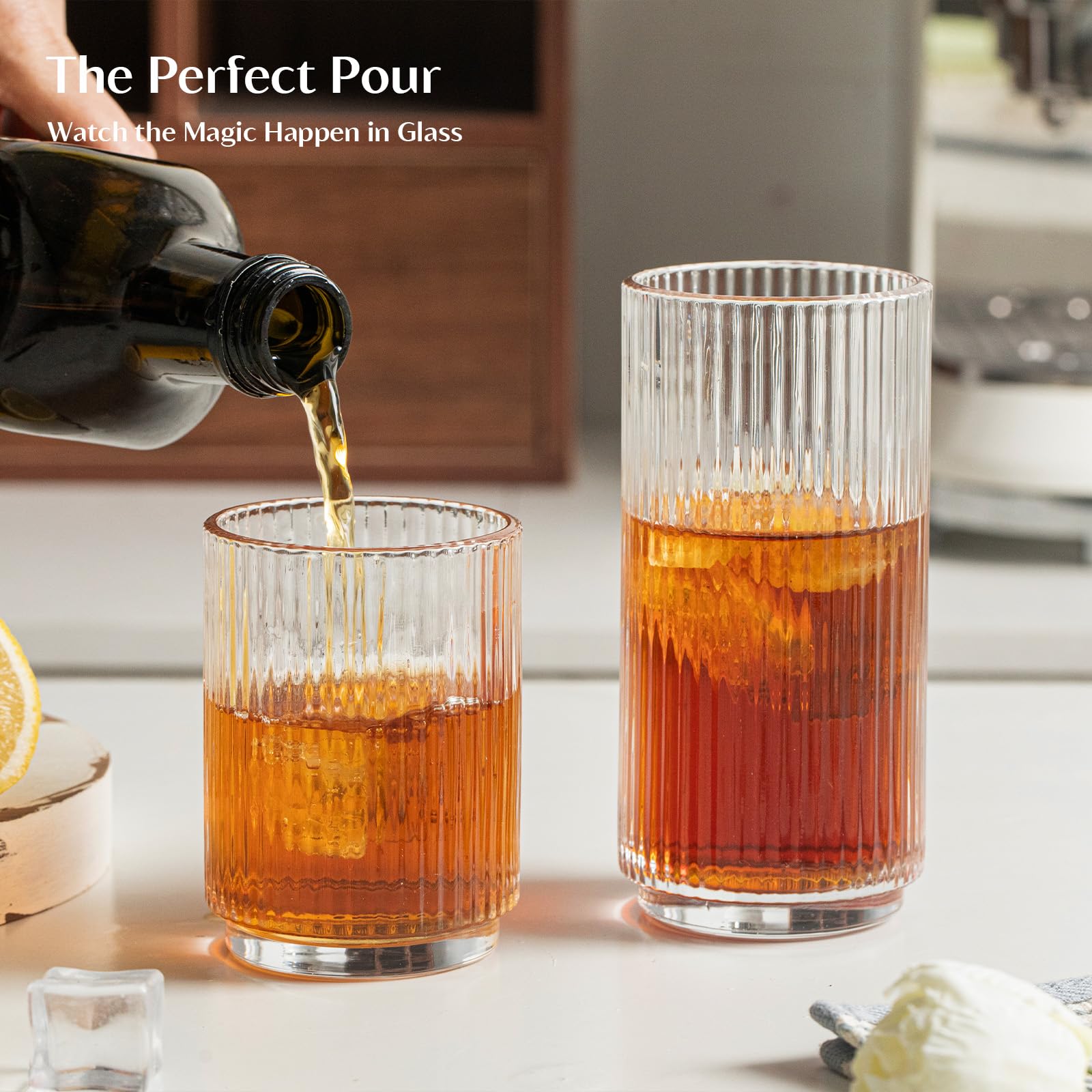 INSETLAN Wassergläser 12er-Set, 6x 355ml Highball Gläser & 6x 235ml Lowball Gläser, Geriffelte Trinkgläser für Ideal für Zuhause, Restaurants, Partys | Spülmaschinenfest