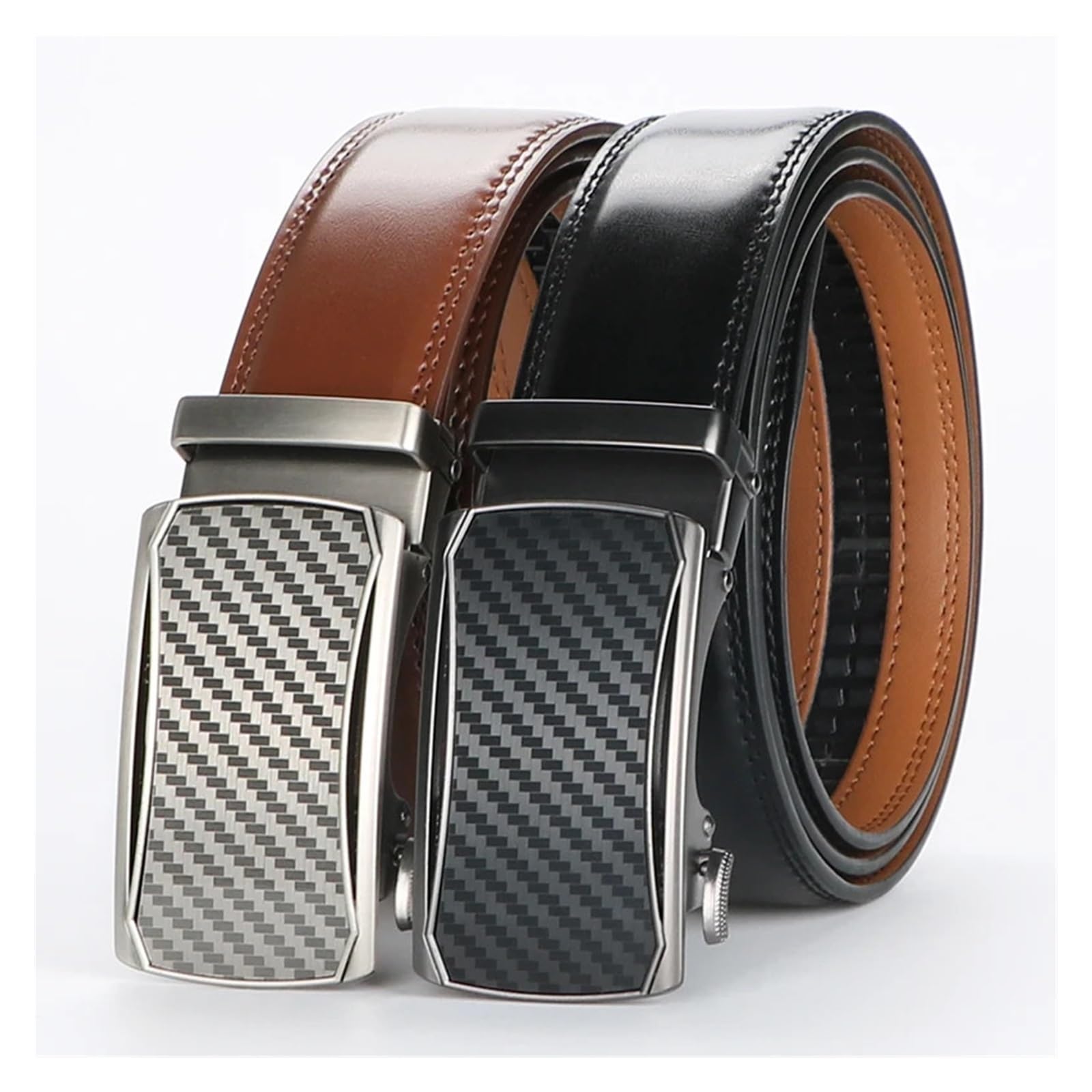 Cinturones Hombre Cinturón de trinquete cuero genuino for hombre, hebilla automática ajustable, estilo informal negocios