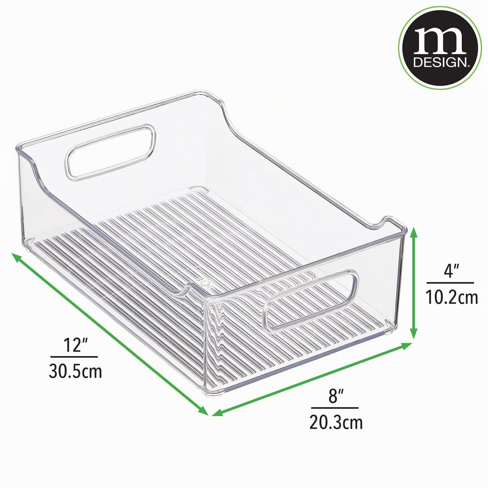 mDesign Aufbewahrungsbox für abgepackte Lebensmittel – Küchen Ablage mit offener Vorderseite und Griffen für Kühlschrank oder Gefriertruhe – Kühlschrankbox aus Kunststoff – 4er-Set – durchsichtig