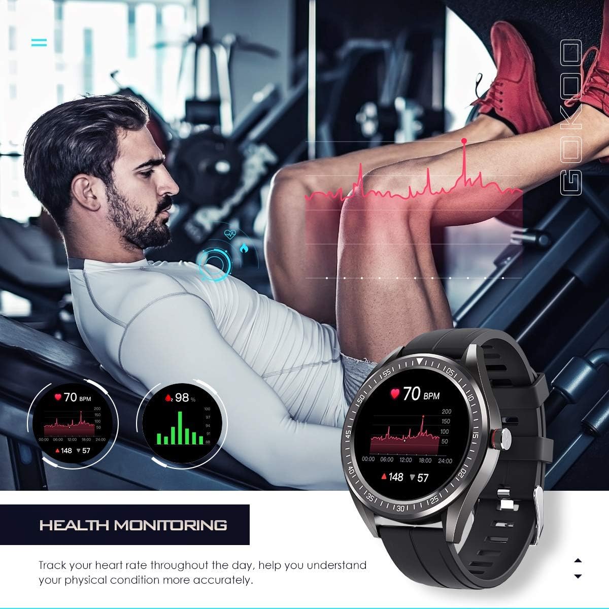 Get Popular Offer GOKOO Smart Watch Gift with Heart Rate Sleep Monitor Fitness Activity Tracker Full Touch Screen Step Calorie Counter Smartwatch Compatible with iOS Android Sport Watch for Men Women