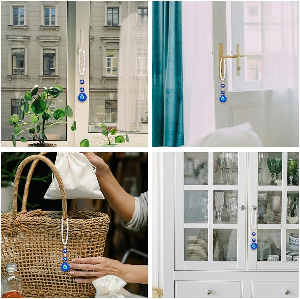 WEBEEDY Evil Eye Car Hanging Ornament,Turkish Blue Evil Eye Car Charm Beaded Decor Pendant for Protection, Cars Hanging Accessories for Rear View Mirror Balcony Window Back to School Decor - Image 6