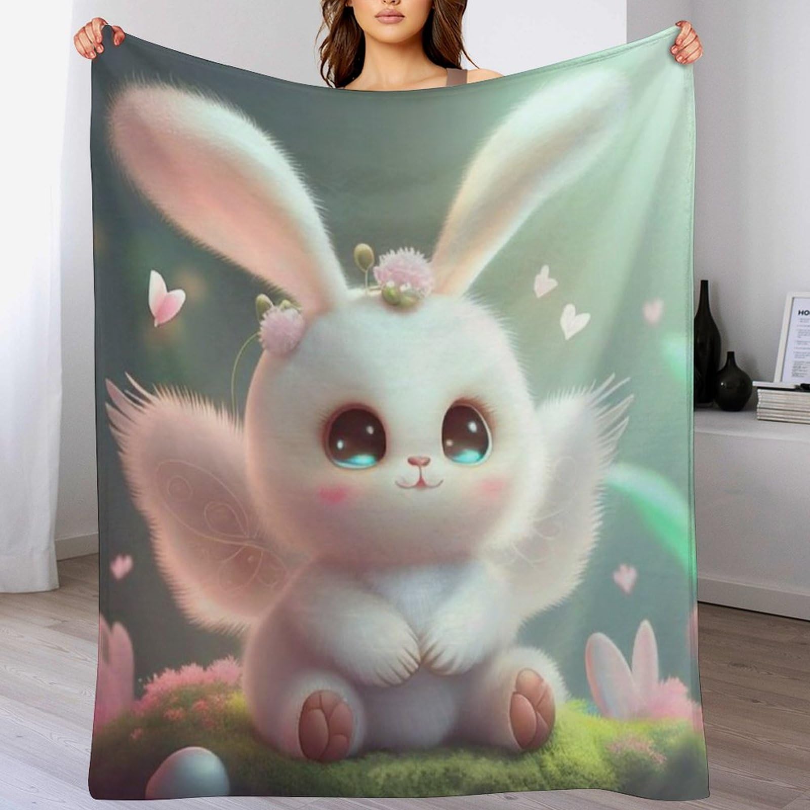 Couverture flannel lapin mignon chaude et lavable machine pour lutter contre le froid 180x200