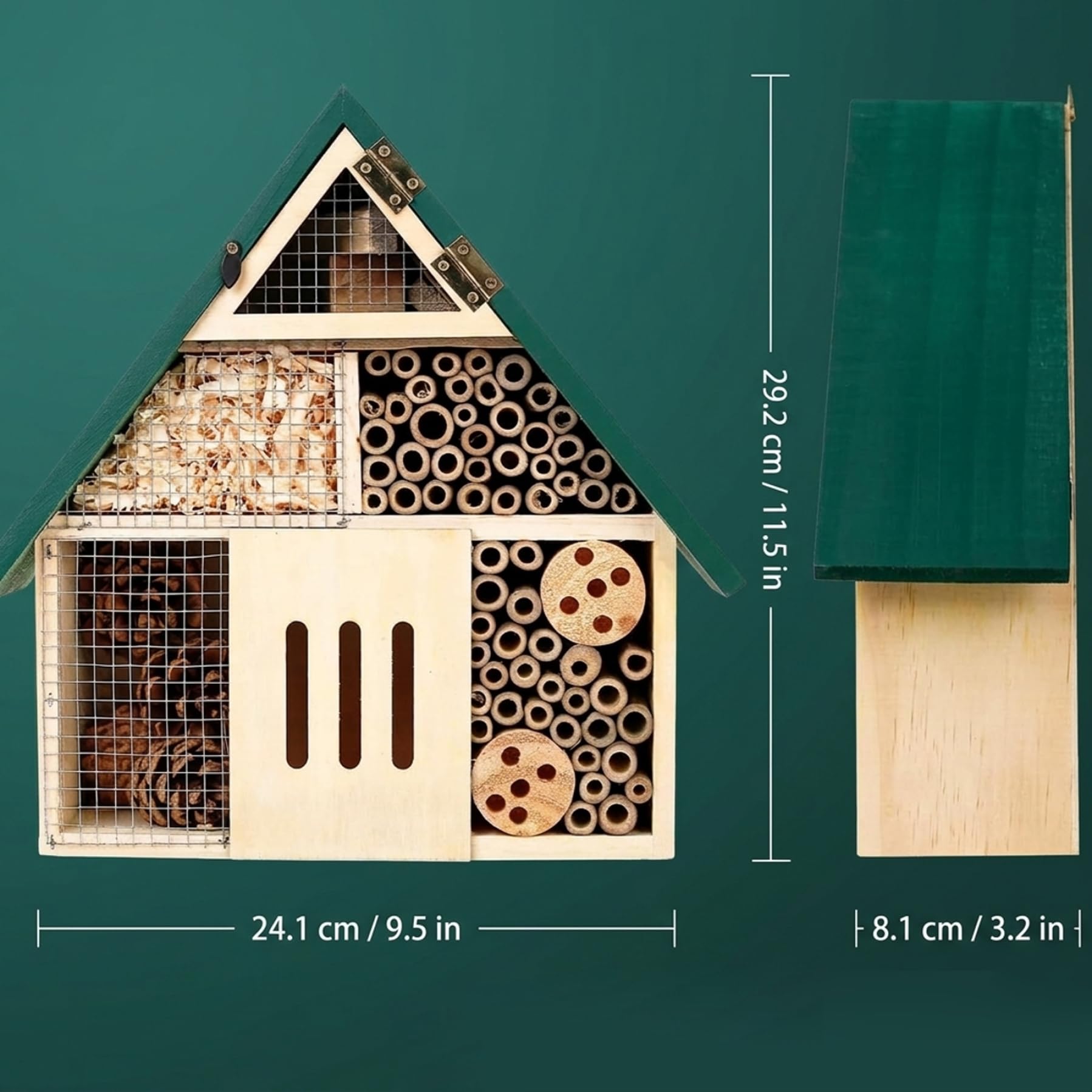 Casette per da Giardino, Hotel per Insetti in Legno Naturale con Tetto Verde, Habitat sospeso per muratrici, e Insetti benefici, Decorazione da Giardino Esterno