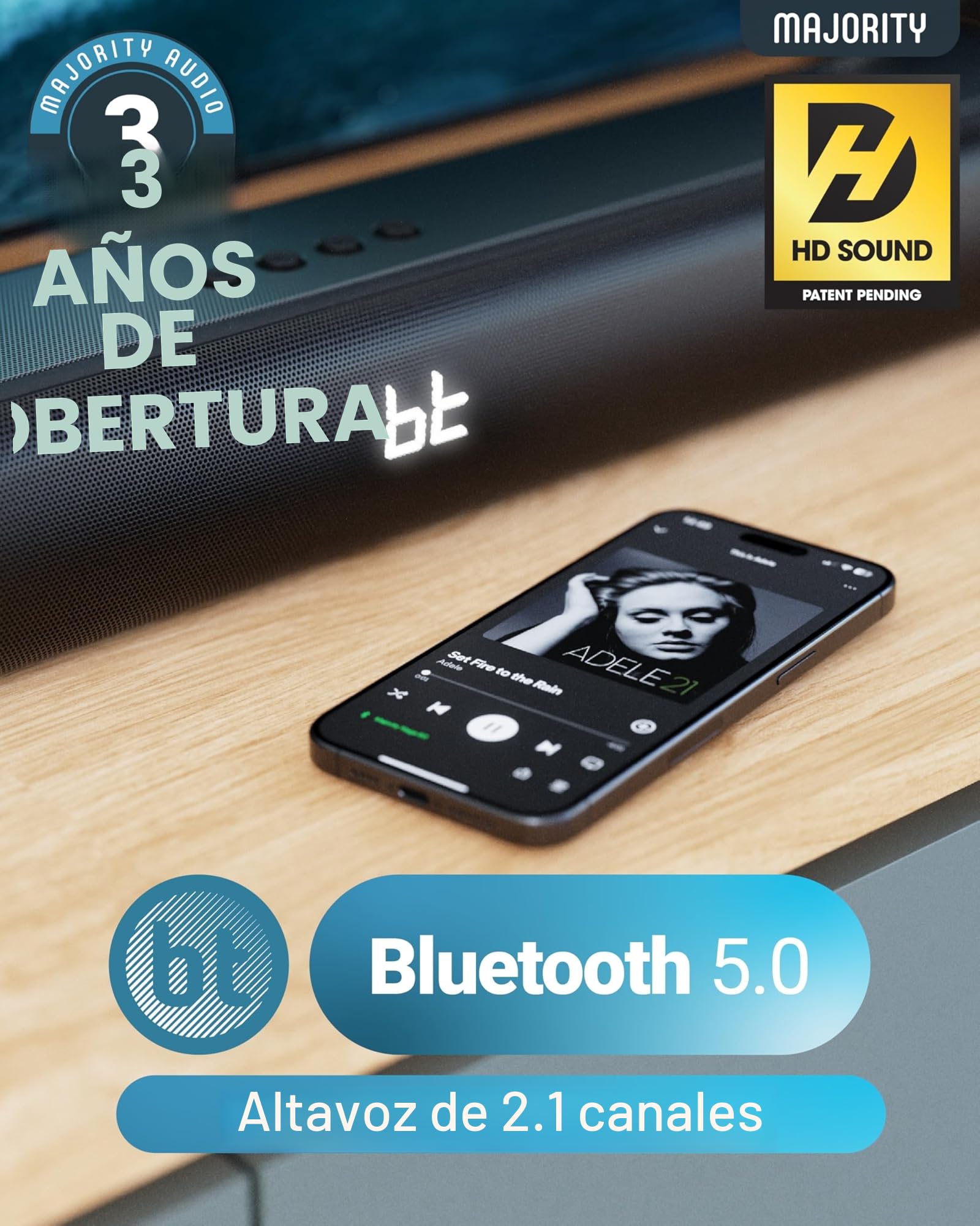 MAJORITY Naga 60 Barra de Sonido TV | Soundbar Bluetooth | 120W Altavoces para TV | 2.1 Home Cinema | Barras de Sonido con HMDI ARC | Sound Bar Montaje en Pared | Home Theater Altavoz Smart TV