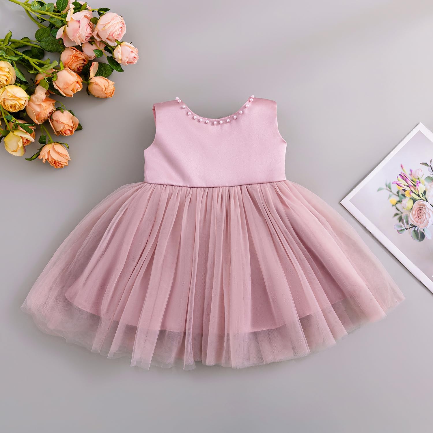 Baby Girls Formal Dress with Large Bowknot Tulle Backless Satin Party Birthday Baby Flower Girl Dresses - Image 2