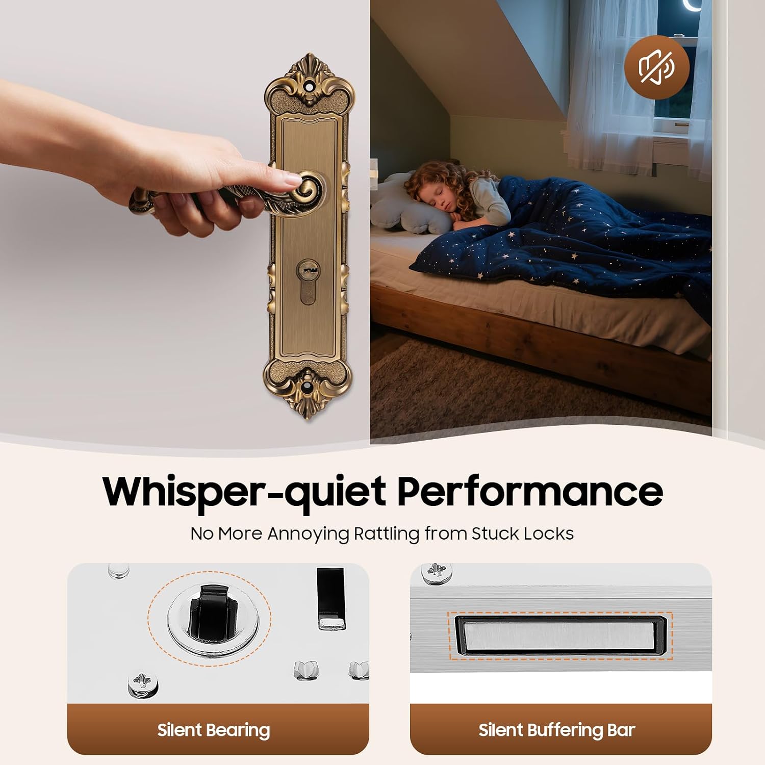 European Style Door Lock, Retro Mechanical Door Locks with 3 Keys Dual Lock Tongue for 35-45mm Thickness Solid Wood Steel-Wood Doors, Composite Doors