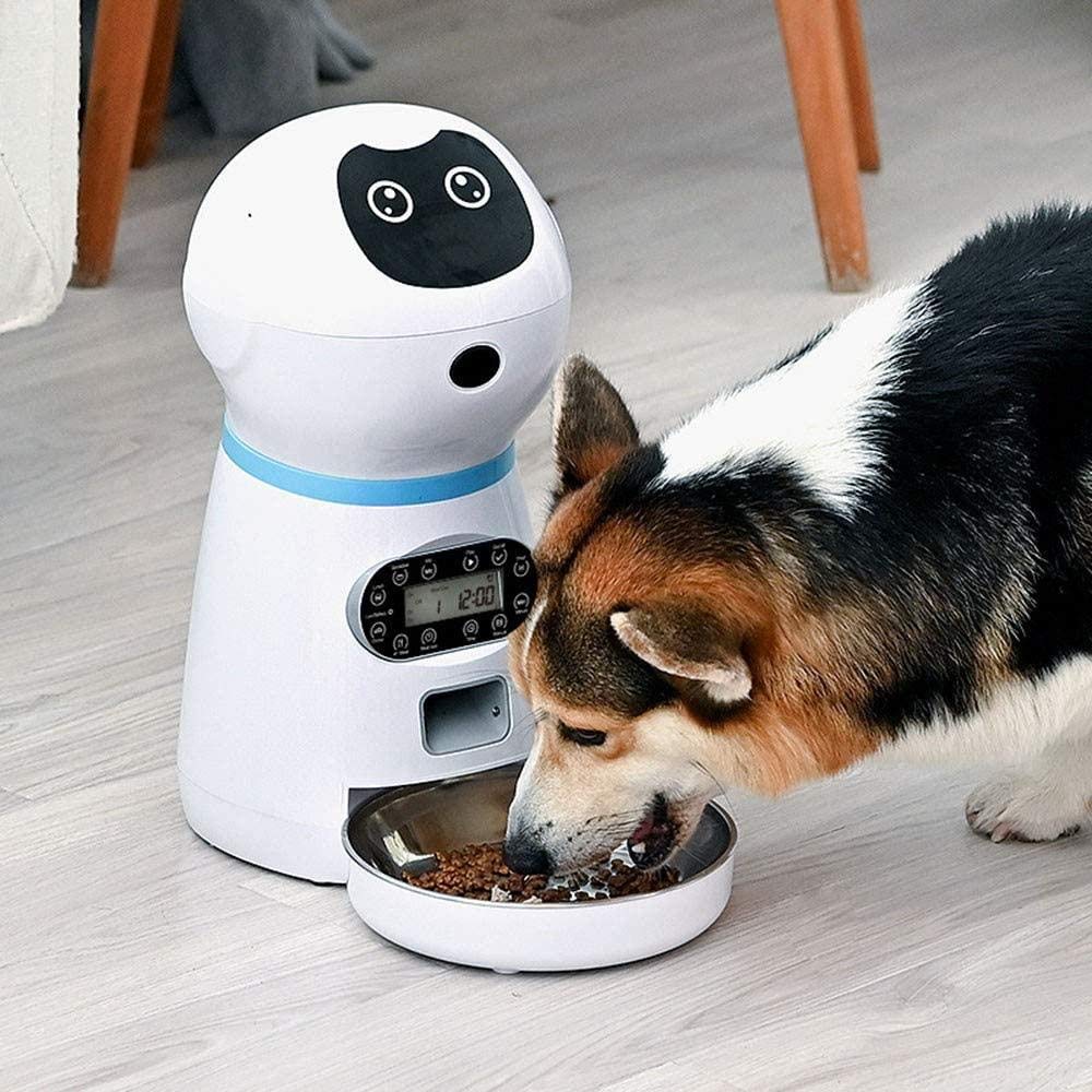 Dispenser automatico di alimenti per cani e gatti da 3,5 litri Dispenser per alimenti per cani con doppio controllo della parte del registratore vocale Timer e allarmi digitali programmabili (bianco)