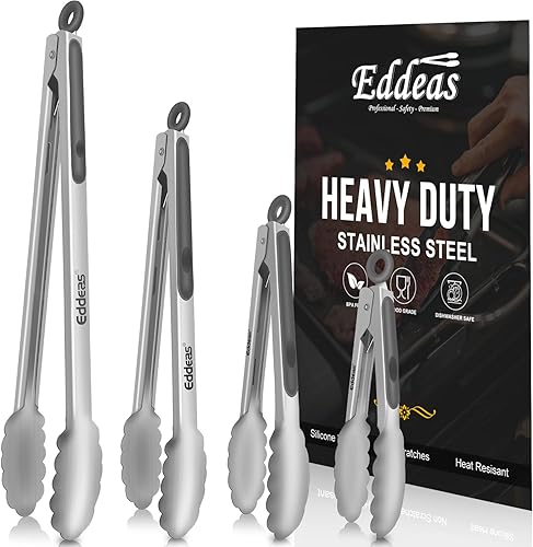 Miniatura 13 de Pinzas de cocina con puntas de silicona, pinzas para cocinar, resistentes al calor, 600 grados, pinzas de bloqueo de acero inoxidable, pinzas de