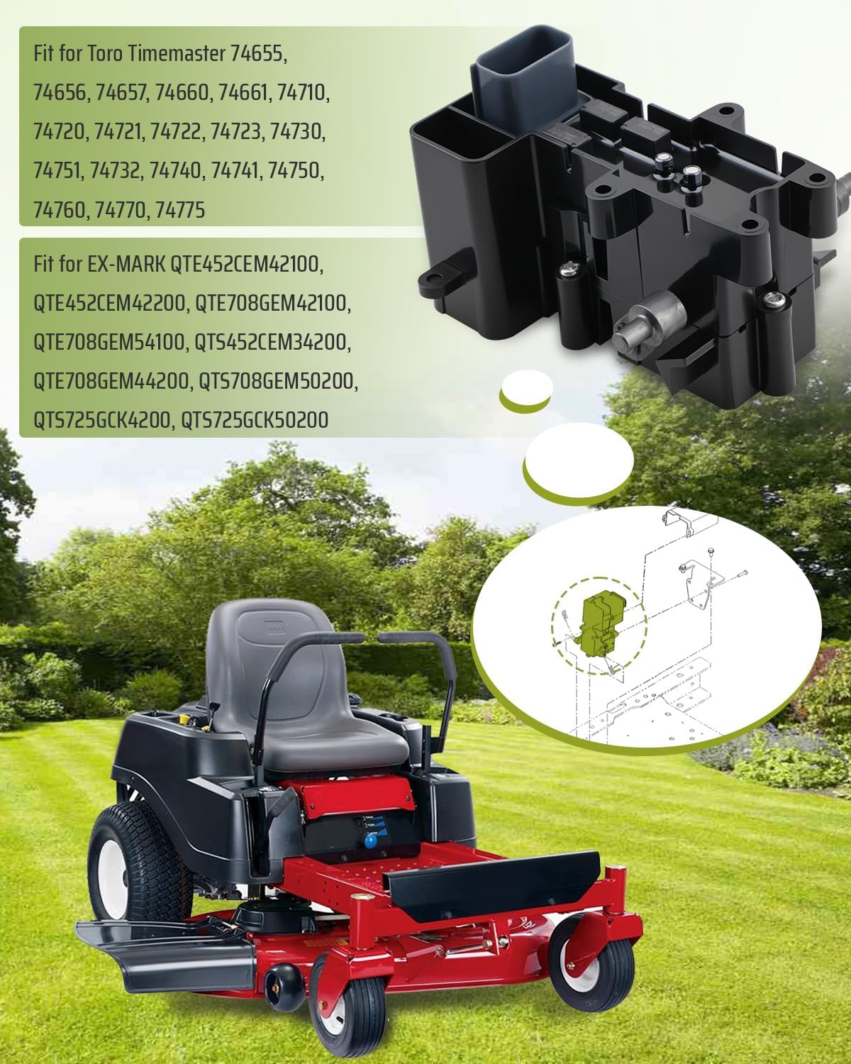 Brake Box ASM Brake Control Module Fit for Toro Lawn Mower E-Series and S-Series Quest, Fit for Toro TimeCutter and EX-Mark Models, Replacement Part 130-6892, 132-0935, 136-4213