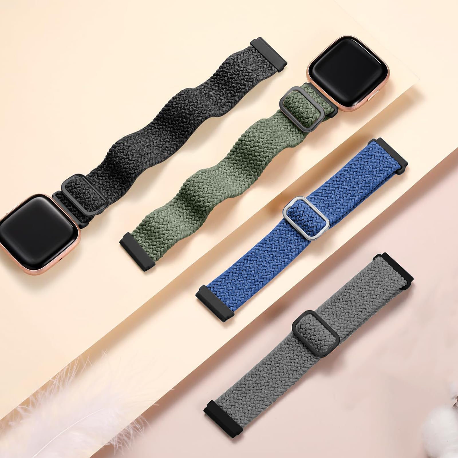 4 Pezzi Cinturino Elasticizzato Compatibile con Fitbit Versa 4/Versa 3/Fitbit Sense/Sense 2, Regolabile Nylon Cinturino per Fitbit Versa 4, Multicolore Intrecciato Cinturino per Uomini e Donne